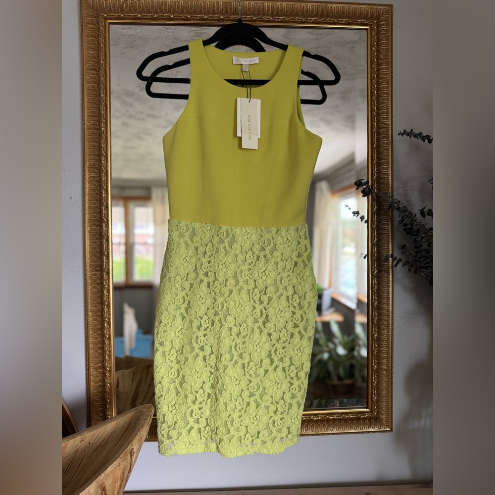 NWT MM Couture Yellow Lace Mini Dress | Palm Beach Resort Chic | Elegant Summer - Picture 3 of 10